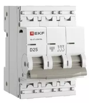 Автоматический выключатель EKF M63MA6325D ВА 47-63N MA 3P 25А (D) 6кА без тепл. расцепит. PROXIMA