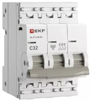 Автоматический выключатель EKF M63MA6332C ВА 47-63N MA 3P 32А (C) 6кА без тепл. расцепит. PROXIMA