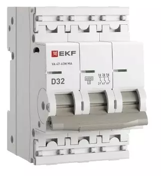 Автоматический выключатель EKF M63MA6332D ВА 47-63N MA 3P 32А (D) 6кА без тепл. расцепит. PROXIMA
