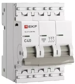 Автоматический выключатель EKF M63MA6340C ВА 47-63N MA 3P 40А (C) 6кА без тепл. расцепит. PROXIMA