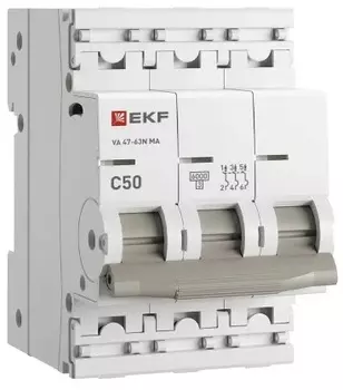 Автоматический выключатель EKF M63MA6350C ВА 47-63N MA 3P 50А (C) 6кА без тепл. расцепит. PROXIMA
