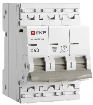 Автоматический выключатель EKF M63MA6363C ВА 47-63N MA 3P 63А (C) 6кА без тепл. расцепит. PROXIMA