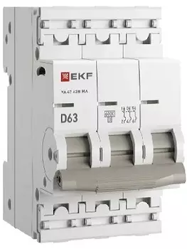Автоматический выключатель EKF M63MA6363D ВА 47-63N MA 3P 63А (D) 6кА без тепл. расцепит. PROXIMA