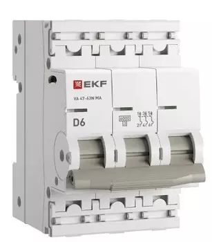 Автоматический выключатель EKF M63MA636C ВА 47-63N MA 3P 6А (C) 6кА без тепл. расцепит. PROXIMA