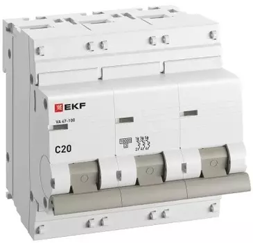 Автоматический выключатель EKF mcb47100-3-20C-pro 3P 20А (C) 10kA ВА 47-100 PROxima