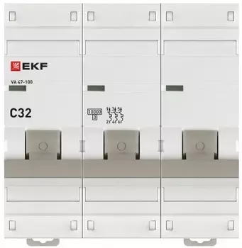 Автоматический выключатель EKF mcb47100-3-32C-pro 3P 32А (C) 10kA ВА 47-100 PROxima