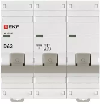 Автоматический выключатель EKF mcb47100-3-63D-pro 3P 63А (D) 10kA ВА 47-100 PROxima