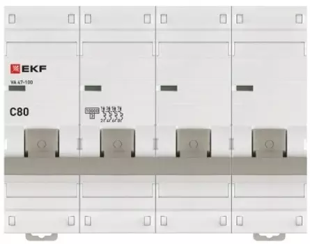 Автоматический выключатель EKF mcb47100-4-80C-pro 4P 80А (C) 10kA ВА 47-100 PROxima