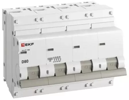 Автоматический выключатель EKF mcb47100-4-80D-pro 4P 80А (D) 10kA ВА 47-100 PROxima