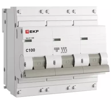 Автоматический выключатель EKF mcb47100m-3-100C-pro Авт. выкл. 3P 100А (C) 10kA ВА 47-100M без тепл. расцепит. PROxima