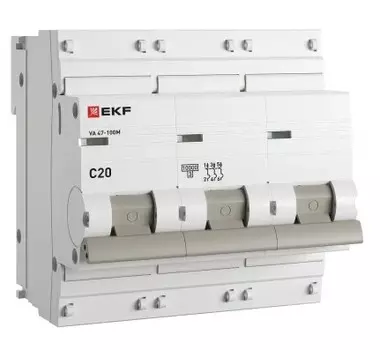 Автоматический выключатель EKF mcb47100m-3-20C-pro 3P 20А (C) 10кА ВА 47-100M без тепл. расцепит. PROxima