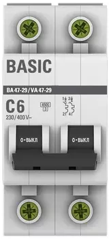 Автоматический выключатель EKF mcb4729-2-06C 2P 6А (C) 4,5кА ВА 47-29