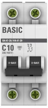 Автоматический выключатель EKF mcb4729-2-10C 2P 10А (C) 4,5кА ВА 47-29