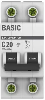 Автоматический выключатель EKF mcb4729-2-20C 2P 20А (C) 4,5кА ВА 47-29