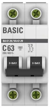 Автоматический выключатель EKF mcb4729-2-63C 2P 63А (C) 4,5кА ВА 47-29