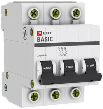Автоматический выключатель EKF mcb4729-3-10C модульный 3п C 10А 4.5кА ВА 47-29 Basic