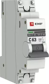 Автоматический выключатель EKF mcb4763-1-63C-pro модульный 1п C 63А 4.5кА ВА 47-63 PROxima