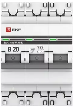 Автоматический выключатель EKF mcb4763-3-20B-pro 3P 20А (В) 4,5kA ВА 47-63