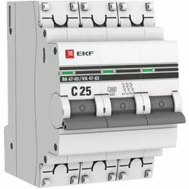 Автоматический выключатель EKF mcb4763-3-25C-pro трехполюсный 25А С ВА47-63 4.5кА PROxima