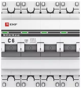 Автоматический выключатель EKF mcb4763-4-06C-pro 4P 6А (C) 4,5kA ВА 47-63