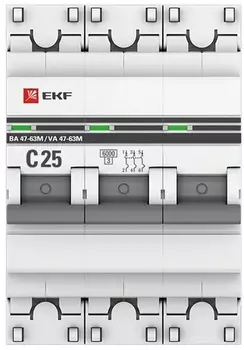 Автоматический выключатель EKF mcb4763m-6-3-25C-pro 3P 25А (C) 6кА ВА 47-63M без теплового расцепителя PROxima