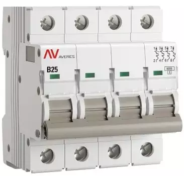Автоматический выключатель EKF mcb6-4-25B-av AV-6 4P 25A (B) 6kA AVERES