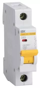 Автоматический выключатель IEK MVA20-1-063-D KARAT ВА47-29 1P D 63А 4,5кА