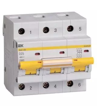 Автоматический выключатель IEK MVA40-3-025-D KARAT ВА47-100 3P D 25А 10кА
