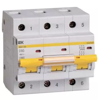 Автоматический выключатель IEK MVA40-3-080-D KARAT ВА47-100 3P D 80А 10кА