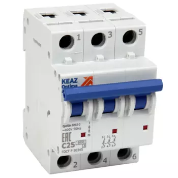 Автоматический выключатель КЭАЗ 260796 OptiDin BM63 3P 32A C 6кА AC (BM63-3C32-УХЛ3)