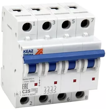 Автоматический выключатель КЭАЗ 260890 OptiDin BM63-4C25-УХЛ3 (6кА)