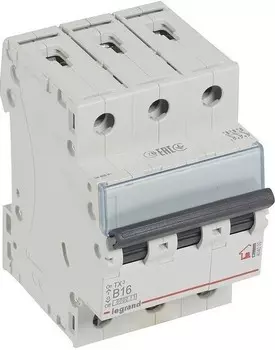 Автоматический выключатель Legrand 404000 TX 6000 - 6 кА - тип характеристики B, 3П, 400 В~, 16 А, 3 модуля