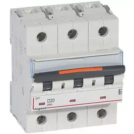 Автоматический выключатель Legrand 409834 DX 25 кА - тип характеристики D, 3П, 400 В~, 20 А, 4,5 модуля