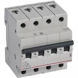 Автоматический выключатель Legrand 419744 RX - 4,5 кА - тип характеристики C, 400 В~, 32 А, 4П, 4 модуля