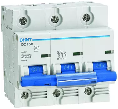 Автоматический выключатель модульный CHINT 158094 3P, тип характеристики K (8-12In), 63А, 10кА, DZ158 (R)