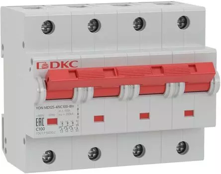 Автоматический выключатель модульный DKC MD125-4ND100 3P+N 100А D 15kA, "YON"