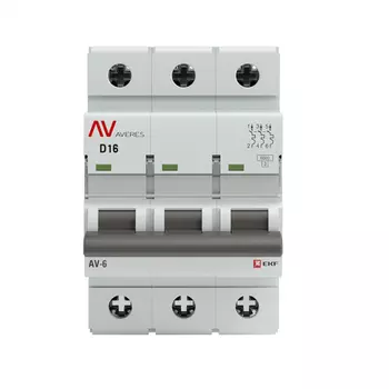 Автоматический выключатель модульный EKF mcb6-3-16D-av Averes AV-6 (D) 3P 16А 6kA