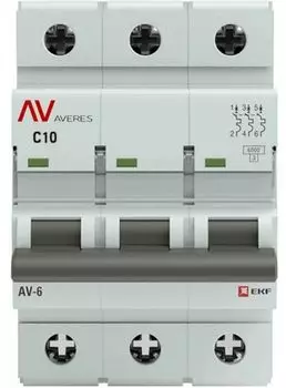 Автоматический выключатель модульный EKF mcb6-3-10D-av AV-6 3P 10A (D) 6kA AVERES