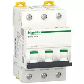 Автоматический выключатель Schneider Electric A9F75302 Acti9 - 3P, тип хар-ки D, 2 А, 400 В AC/DC, 6кА