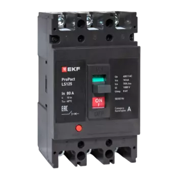 Автоматический выключатель в литом корпусе EKF mccb-125-18-3-80-ls LS125 18кА 3P 80А ProPact