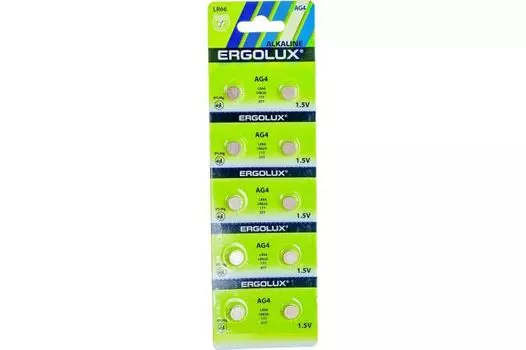 Батарейка Ergolux AG4-BP10 LR626/AG4, 1,5 В, 18 мА.ч, 10 шт в упаковке (14315)