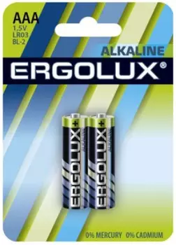 Батарейка Ergolux LR03 BL-2 Alkaline LR03/AAA, 1,5 В, 1150 мА.ч, 2 шт в упаковке