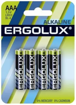 Батарейка Ergolux LR03 BL-4 Alkaline LR03/AAA, 1,5 В, 1150 мА.ч, 4 шт в упаковке