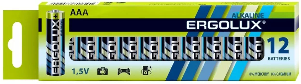 Батарейка Ergolux LR03 BP-12 Alkaline LR03/AAA, 1,5 В, 1150 мА.ч, 12 шт в упаковке (11745)