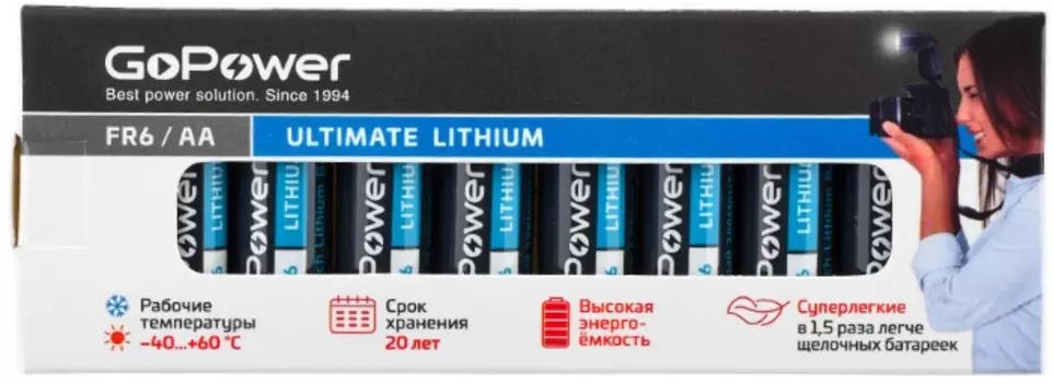 Батарейка GoPower FR6 00-00024456 AA BOX10 Lithium 1.5V (1000715687)