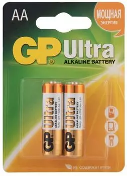 Батарейка GP Ultra Alkaline 15AU LR6 1.5V, 2шт, 3.1Ah, size AA