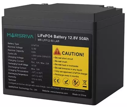 Батарея Marsriva MR-LFP12-50-LAR LiFePO4, 12.8В/50Ач, Deya, Класс A, 2000 циклов