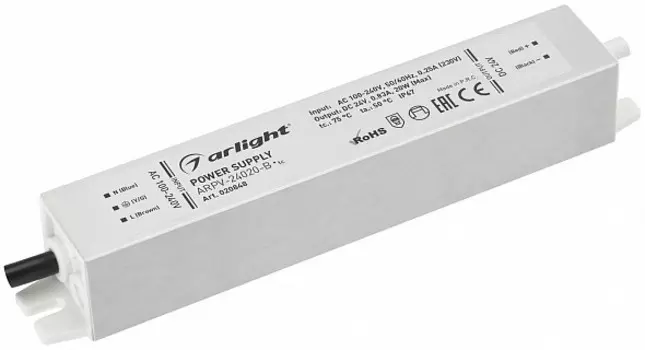 Блок питания Arlight ARPV-24020-B 020848 24V, 0.8A, 20W, IP67, металл