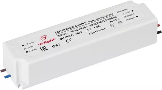 Блок питания Arlight ARPV-LV48060-A 019010(1) (48V, 1.3A, 60W) IP67 пластик