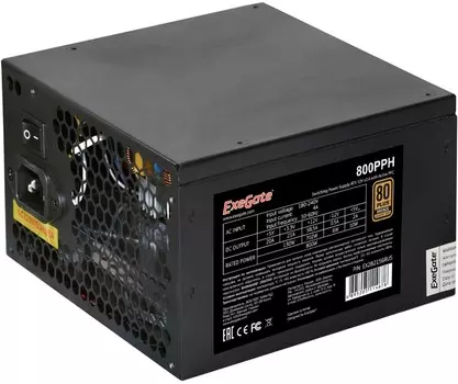 Блок питания ATX Exegate EX282156RUS-S 800W, APFC, 80 PLUS Bronze, 120mm fan, кабель 220V с защитой от выдергивания